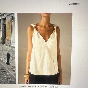 Commense Cream Satin V-Neck Top with Gold Accents